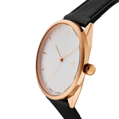 Khorshid Rose Gold White/Black Vegan Leather Strap