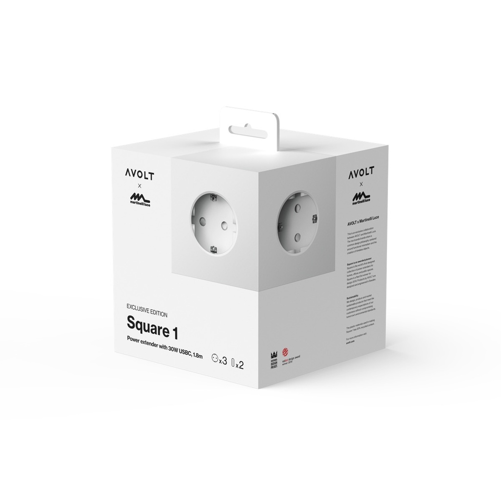 Square 1 avec USB-C (30W) - câble de 1.8 m White Martinelli Luce edition