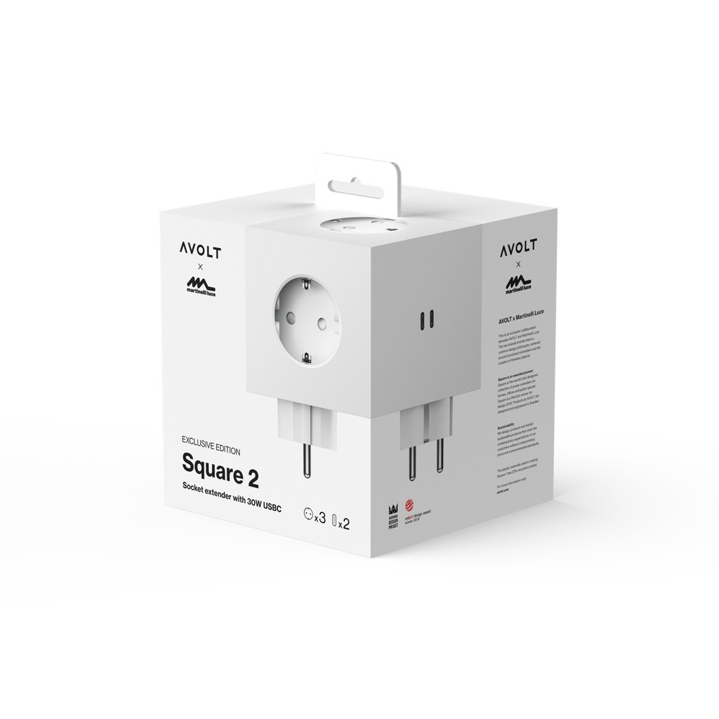 Square 2 avec 2 port USB-C 30W White Martinelli Luce edition