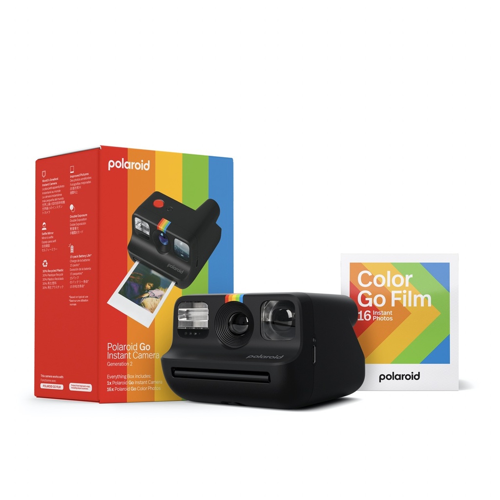 Appareil photo instantané Polaroid Go Gen 2- Noir + Pack de films couleur (16 photos)