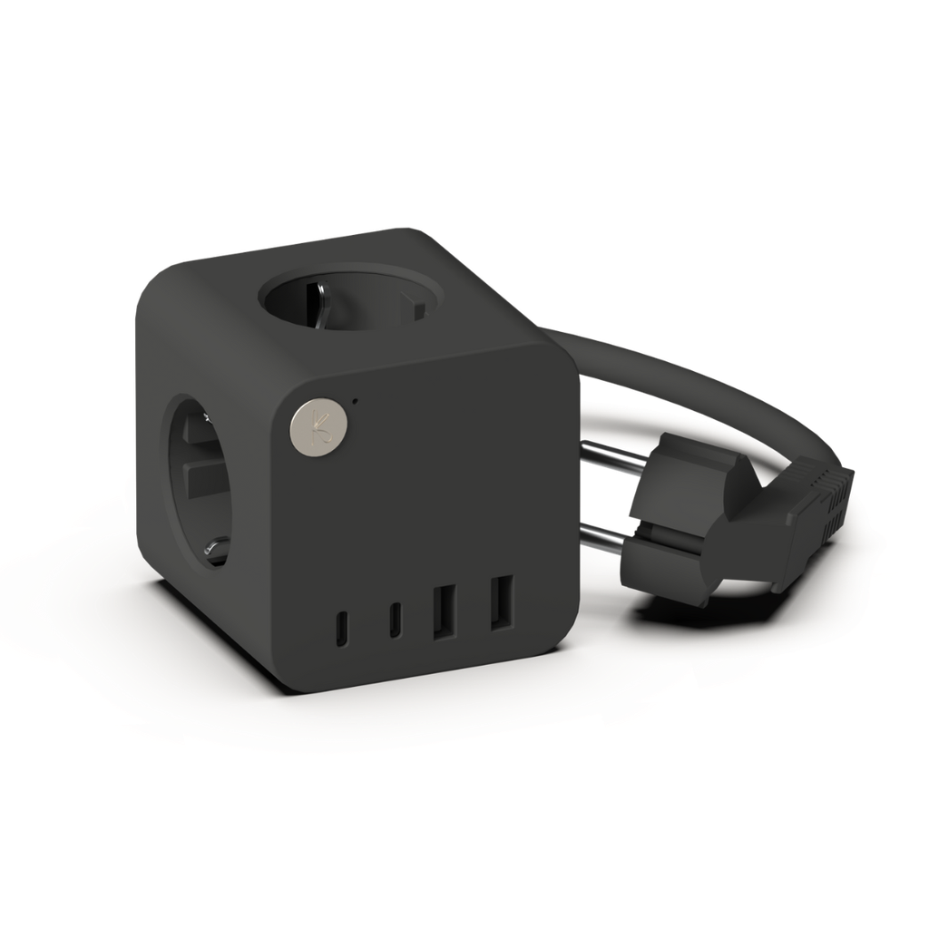 Kreafunk - Multiprises à Ralonge de 1m80 - 2 USB-A & 2 USB-C  - Ampie Wired - Black - 25W