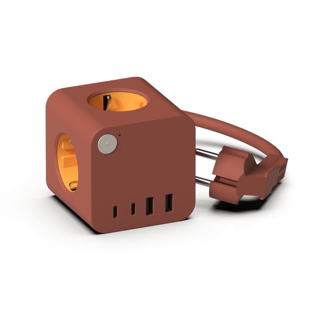 Kreafunk - Multiprises à Ralonge de 1m80 - 2 USB-A & 2 USB-C  - Ampie Wired - Terracotta - 25W