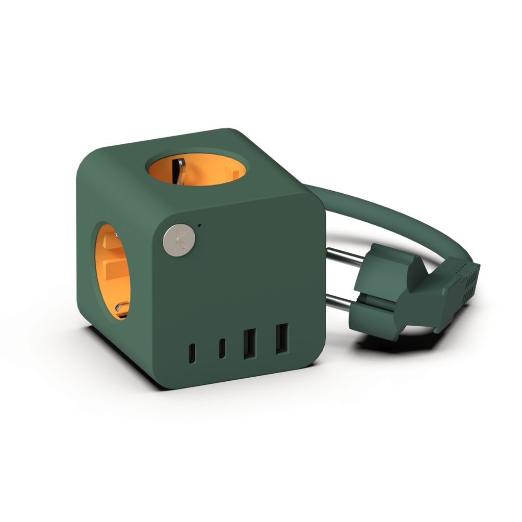 Kreafunk - Multiprises à Ralonge de 1m80 - 2 USB-A & 2 USB-C  - Ampie Wired - Nordic Green - 25W