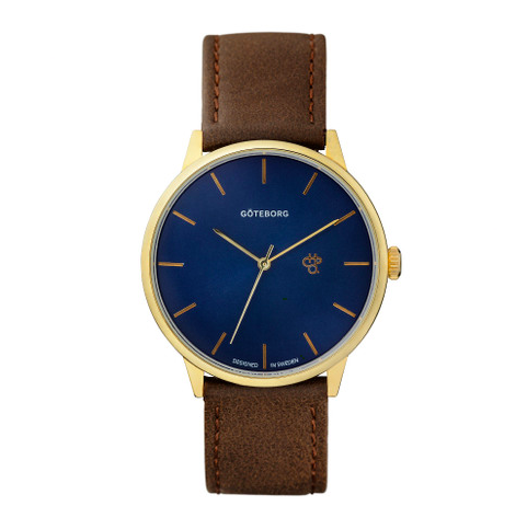 Khorshid Göteborg Navy Metal Blue / Brown Vegan Leather Strap