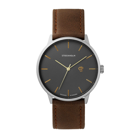 Khorshid Stockholm Gun Metal/ Brown Vegan Leather Strap