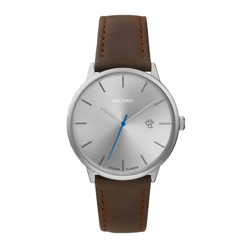Khorshid Helsinki Silver/Brown Vegan Leather Strap