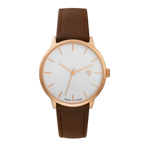 Khorshid Rose Gold White/Brown Vegan Leather Strap