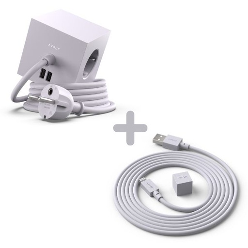 Square 1 avec USB-A  Magnet  + Câble 1 USB A vers Lightning 1.8 m Gris