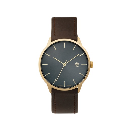 [14230PP] Khorshid Gold Metal Gold / Brown Vegan Leather Strap