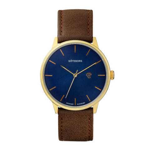 [14230TT] Khorshid Göteborg Navy Metal Blue / Brown Vegan Leather Strap