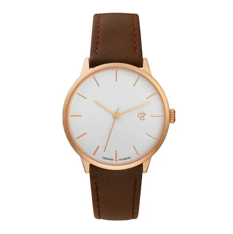 [14240GG] Khorshid Rose Gold White/Brown Vegan Leather Strap